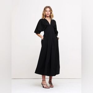 Banana Republic Stretch-Cotton Pleated Maxi Dress Black NWT